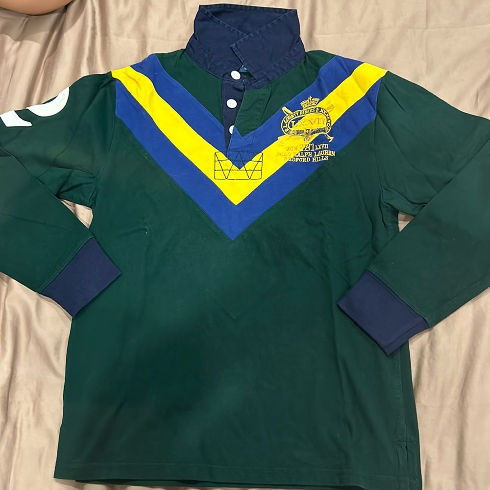 Boy’s Polo Ralph Lauren Long Sleeve Collared Polo Cotton Forest Green Size M
